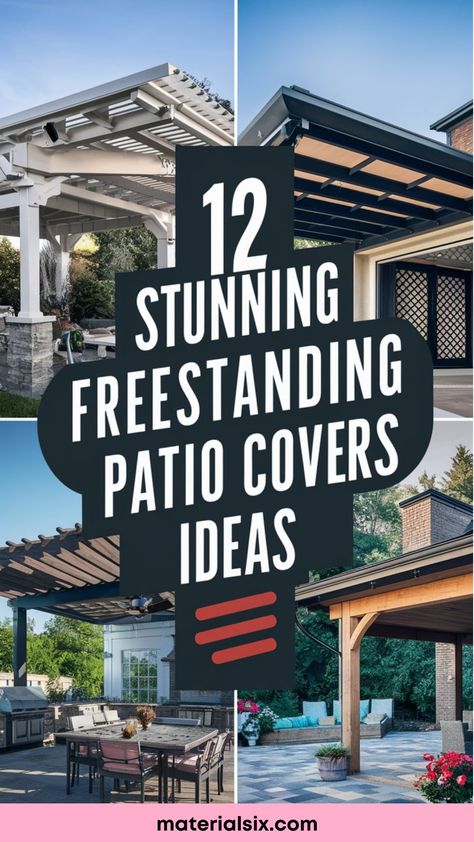 12 stunning freestanding patio covers ideas - materialsix.com Freestanding Covered Patio, Outdoor Covered Patio Ideas, Patio Cover Ideas, Freestanding Patio, Relaxing Outdoor Spaces, Covered Patio Ideas, Aluminum Patio Covers, Covered Backyard, Backyard Covered Patios