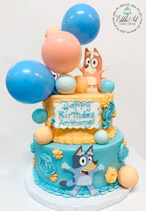 2 Tier Bluey Cake Ideas, Bluey And Bingo Birthday Cake, Pastel De Bluey, Fiesta Bluey, Second Birthday Cakes, Bluey Party, Pastel Birthday, Bluey And Bingo, Baby Boy 1st Birthday Party