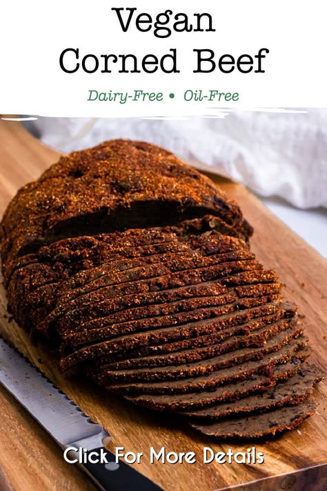 Rich, tender, and meaty, this Vegan Corned Beef is delicious for dinner, sandwiches and more. Packed with a whopping 25g of protein per serving, this vegan meat alternative is low in fat, contains zero cholesterol, and is incredibly flavorful and satisfying. Vegan Deli Meat, Vegan Corned Beef, Charcuterie Vegan, Wfpbno Recipes, Sandwiches Vegetarian, Meatless Meat, Vegan Seitan, Vegan Meat Recipe, Vegan Meat Substitutes