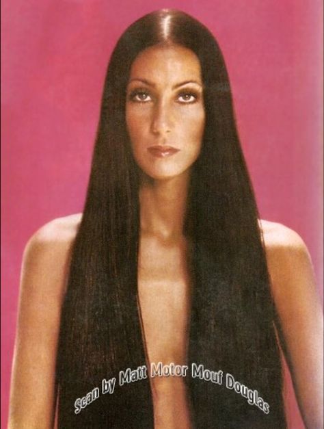 Cher 70's book cover shoot The Goddess, Strong Women, Black Hair, Long Hair, A Woman, Hair, Pink, Black