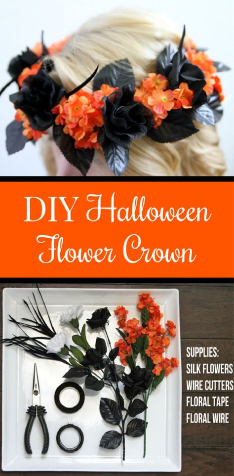 DIY Halloween Flower Crown #DIY #Halloween #FlowerCrown #HalloweenFlowerCrown Diy Halloween Headbands, Halloween Crown, Crown Diy, Flowers Crown, Diy Flower Crown, Headpiece Diy, Diy Crown, Halloween Flowers, Halloween Headband