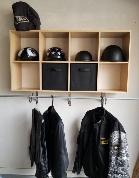 Motorcycle gear storage | Storage and organization, Storage, Camping gear storage Helmet Storage Ideas, Motorcycle Gear Storage Ideas, Motorcycle Room, Garage Organization Motorcycle, Motorcycle Gear Organization, Motorcycle Helmet Storage Ideas, Motorcycle Gear Storage, Motorcycle Gear Storage Closet, Motocross Gear Storage