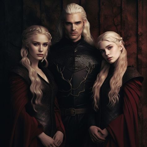 Visenya And Rhaenys Targaryen, Triplet Aesthetic, Visenya Targaryen Fanart, Targaryen Siblings, Fantasy Siblings, Rhaenys Targaryen, Game Of Thrones Outfits, Game Of Thrones Artwork, Oc Manga