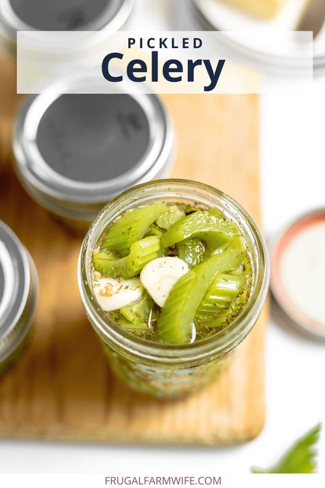 Pickled Celery - The Frugal Farm Wife Pickled Celery Sticks, Canning Celery, Pickled Celery, Green Onions Recipes, Celery Recipes, Pickling Salt, Pickled Radishes, Farm Wife, Brown Spots Removal