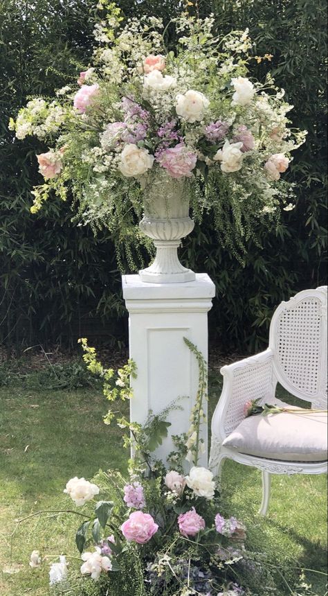 Flower Arrangements In Urns, Wedding Urns Flowers, Wedding Flowers On Pedestal, Urn Wedding Arrangements, Urn Flower Arrangements Wedding, Peony Arrangement Wedding, Floral Arrangements On Pedestals, Wedding Flowers In Urn, Urn Centerpiece Wedding