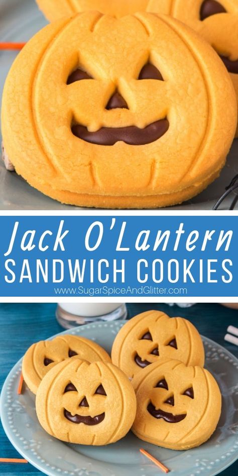 A fun twist on Pumpkin Sugar Cookies, these Jack O'Lantern cookies taste like a homemade Milano cookie - but with a fun Halloween twist! Milano Cookie, Jack O Lantern Cookies, Milano Cookies, Halloween Cookie Recipes, Pumpkin Sugar Cookies, Spooky Food, Cookies Sugar, Halloween Baking, Sugar Sugar