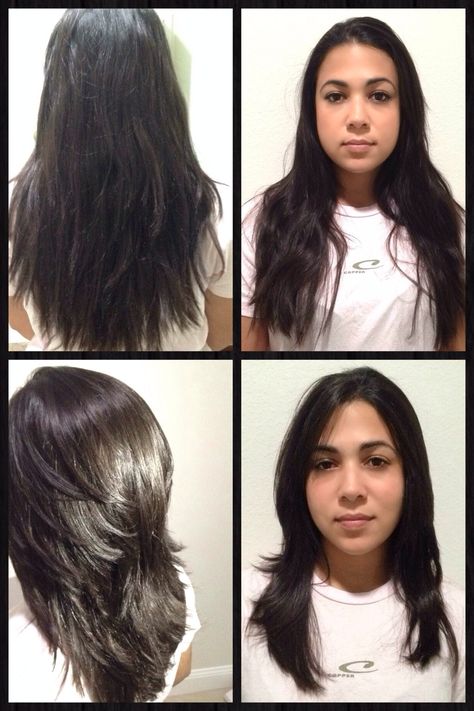 Before and after concave layers Long Hair Before And After Layers, Long Layers Before And After, Layers Before And After Straight, Layered Curly Hair Before And After, Before And After Layers, Concave Layers, Before And After Hair, Haircut Women, Layer Cut