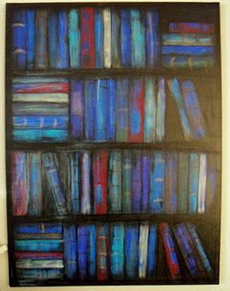 painting a faux bookcase on large canvas found at garage sale or thrift store Bookcase Painting, Bookshelf Painting, Art Deco Bookcase, Painting Bookcase, Blue Bookcase, Unique Bookcase, Painted Bookshelves, Bookcase Decor, Create Decor