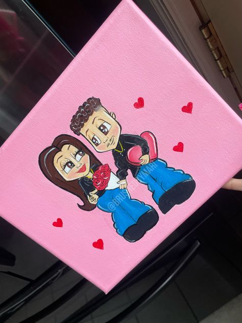 #pink #couples #painting #cute #cartoon #chicana #hellokitty Love Cartoon Painting, Couple Painting Cartoon, Cute Couple Painting Ideas Easy Cartoon, Bf And Gf Painting, Paintings For Couples, Couple Painting Ideas Cartoon Easy, Painting Ideas On Canvas Cartoon Couples, Stitch Couple Painting, Pink Laptop