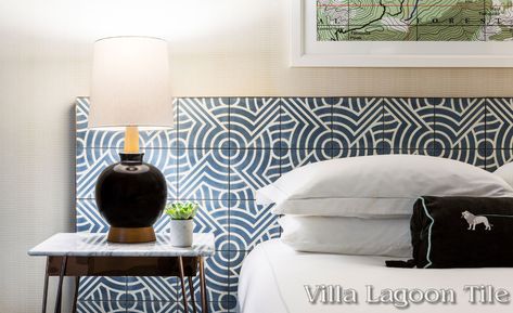 Tile Headboard, Headboard Tiles, Traditional Backsplash, Palm Springs Hotel, Villa Lagoon Tile, Executive Room, Kitchen Design Open, High Desert, Tile Installation