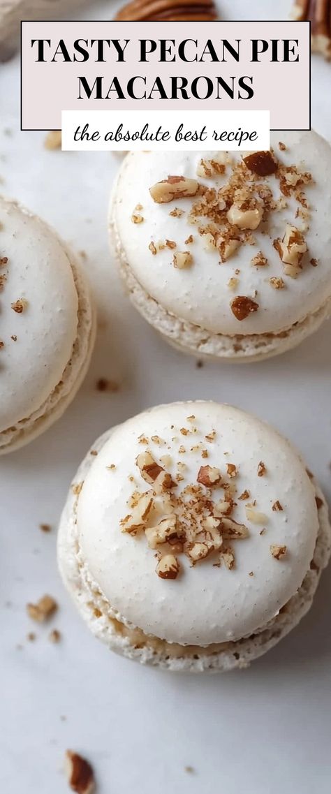 Image for Tasty Pecan Pie Macarons Pies And Tacos Macarons, Pecan Pie Macarons, Pecan Macarons, Thanksgiving Macarons, Pie Macarons, Cookie Store, Pecan Pie Recipes, Sweet Potatoes With Marshmallows, Pecan Desserts