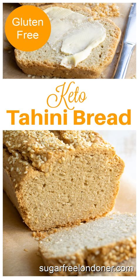 This gluten-free, grain-free tahini bread is delicious! It is a keto-friendly bread that you can prep in just 5 minutes. This low carb, flourless bread is made with tahini paste. It is fluffy, packed with healthy fats and has a mild sesame taste. One slice of this bread contains only 3.3g net carbs. It is easy to slice and works well with both sweet and savoury toppings. This bread is suitable for a diabetic diet since it is grain free and low in carbs. Tahini Bread, Flourless Bread, Sugar Free Strawberry Jam, Sugar Free Nutella, Keto Friendly Bread, Dinner Recipes Healthy Low Carb, Low Fat Low Carb, Low Carb Low Fat Recipes, Diet Recipes Easy