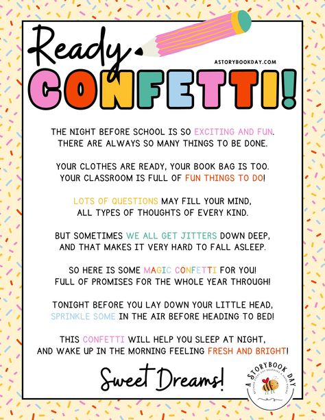 Free Printable: Back to School "Ready Confetti!" Letter Ready Confetti Free Printable, Ready Confetti Preschool, Ready Confetti, Free Back To School Printables, The Night Before School, 4th Of July Trivia, Free Family Printables, Junior Kindergarten, Night Before School