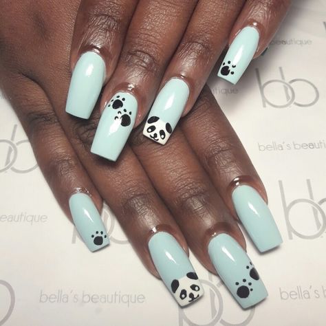 #nails #Nailart #notd #nailswag #nailporn #handpainted #nailpolish #polish #nail #cute #pretty #girly #bellasbeautique #pandanails #longnails Panda Nails, Bear Nails, Nail Cute, Bears Nails, Amazing Nails, Painted Nail Art, Nails For Kids, I'm Bored, Nails Nailart