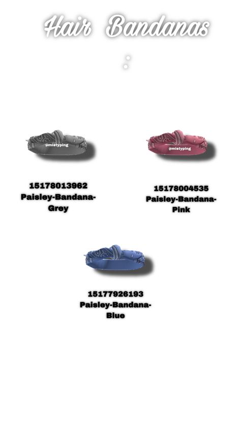 Berry Avenue Codes Bandana, Bloxburg Bandana Code, Bandana Codes For Berry Ave, Roblox Codes Headband, Roblox Bandana Code, Roblox Hair Accessories Codes, Roblox Hat Codes, Roblox Codes Accessories, Roblox Codes For Accessories