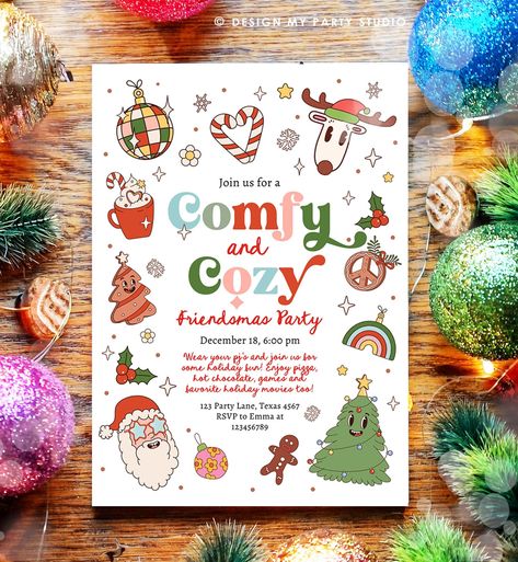 christmas fonts free Pizza And Pajama Christmas Party, Friendsmas Party Invitation, Friendmas Party Invitation, Girls Christmas Brunch, Friendsmas Invitations, Friends Christmas Party Ideas, Cozy Christmas Party, Fonts Alphabet Handwritten, Annual Christmas Party