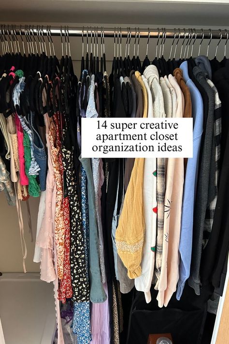 apartment closet organization ideas Mirror In Small Closet, Small Apartment Wardrobe Ideas, Small Apt Closet Ideas, Dress Pants Organization, Small Closet Organization Ideas Rental, Small Apartment Clothing Storage Ideas, Tiny Home Clothes Storage Small Closets, Townhouse Closet Organization, Closet Organization For Apartments