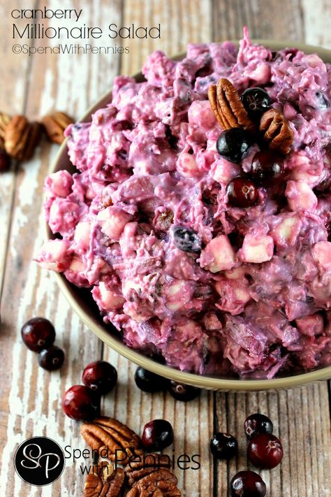 Cranberry Millionaire Salad!  If you love Ambrosia salad, you're going to go crazy for this dish!  Perfect served along side turkey dinner! Millionaire Salad, Cranberry Salad Recipes, Weight Watcher Desserts, Cranberry Salad, Spend With Pennies, Jello Salad, Ambrosia Salad, Cranberry Recipes, Turkey Dinner