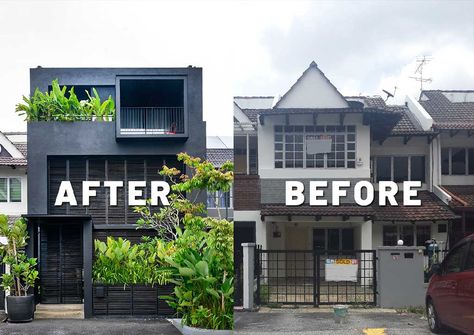 Black On Black House, Tropical Home Exterior, Small Tropical House, Tropical House Exterior, Singapore House, Modern Tropical House, Tropical House Design, Home Styles Exterior, Black Houses