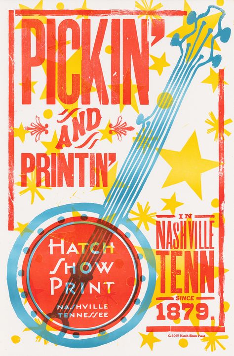 Decades into the digital age, Hatch Show Print’s style is so widely imitated it’s probably familiar to millions who’ve never even heard of it. Hatch Print, Hatch Show Print, City Backdrop, Subtractive Color, Concert Poster, Type Posters, Festival Posters, Design Typography, Letterpress Printing