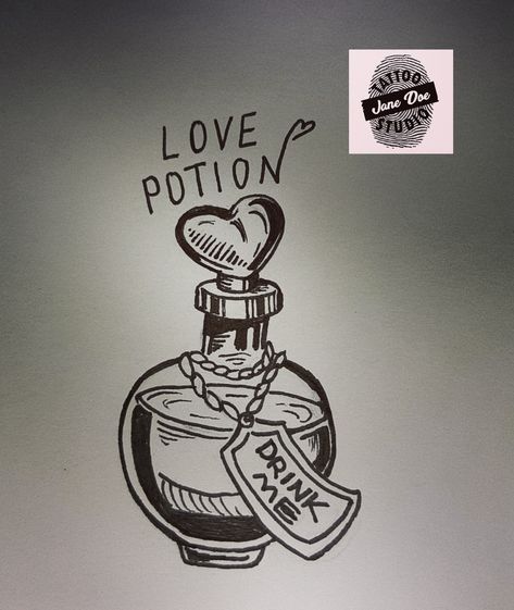 instagram.com/valentina_jane.doe_bauce Love Is Poison Tattoo, Tat Sketches, Love Potion Tattoo, Potion Tattoo, Doe Tattoo, Bottle Tattoo, Bottle Drawing, Jane Doe, Love Potion