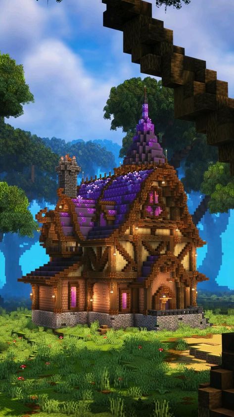 Minecraft Amethyst, Magical Minecraft, Amazing Minecraft Houses, Barnodium Homes, Minecraft Fantasy House, Duck House Plans, Minecraft Medieval House, Case Minecraft, Houses Minecraft