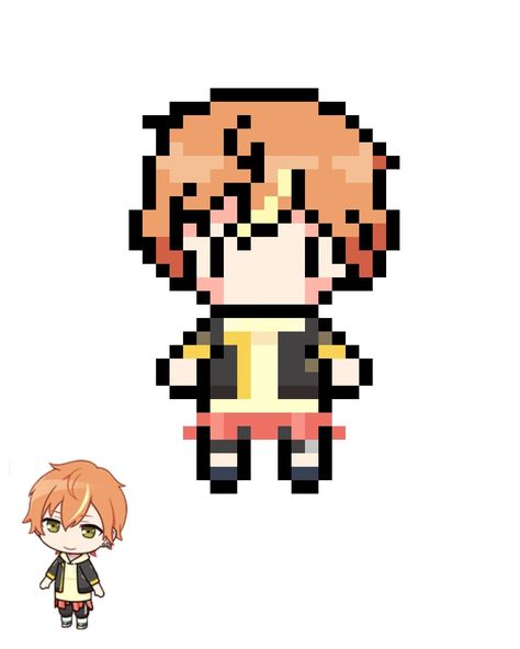 Pixel Chibi Art, Small Anime Pixel Art, Pjsk Perler Beads, Project Sekai Pixel Art, Shinonome Akito, Paper Doll Printable Templates, Akito Shinonome, Perler Bead Templates, Pix Art