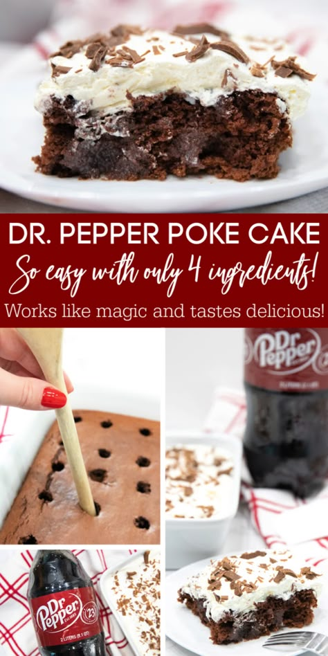 Devils Food Poke Cakes, Poke Cake Recipes With Pudding, Dr Pepper Flavored Cake, Easy Poke Cake Recipes Simple, Dr Pepper Cheesecake Recipe, Devils Food Cake Poke Cake, Chocolate Crunch Poke Cake, Dr Pepper Recipes Desserts, Dr Pepper Dump Cake