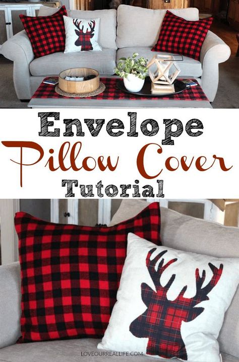 Envelope Pillow Cover, Shutter Ideas, Plaid Pillows, Pillow Covers Tutorial, Envelope Pillow, Pillow Patterns, Furniture Flip, Diy Envelope, Beginner Sewing Projects Easy