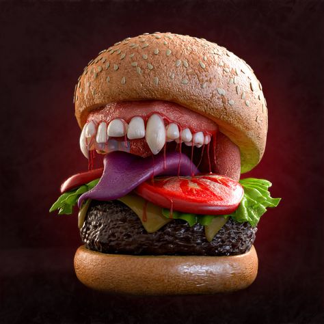 Halloween Cheeseburgers, Burger Pumpkin, Hamburger Ghoulish, Monster Burger Logo, Monster Burgers Halloween, Monster Burger, Tasty Burger, Monster Drawing, Delicious Burgers