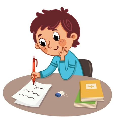 Writing Cartoon Illustrations, Kids Writing Clipart, Studying Cartoon, Study Clipart, Study Cartoon, Study Vector, Boy Studying, Writing Cartoons, Studying Drawing