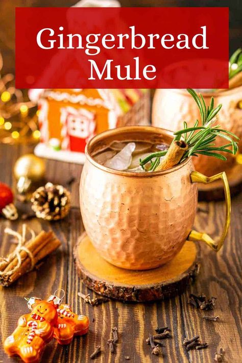 This gingerbread mule cocktail is sure to be your new favorite Christmas drink! We make this gingerbread cocktail with a homemade gingerbread simple syrup, and you can use your favorite spirit. You'll want to sip on this festive drink all throughout the holidays. Christmas Mules Ginger Beer, Ginger Beer Christmas Cocktail, Spicy Gingerman Cocktail, Gingerbread Moscow Mule, Gingerbread Bourbon Cocktail, Christmas Cocktails Gingerbread, Gingerbread Vodka Cocktail, Christmas Mule Recipe, Ginger Bread Cocktail