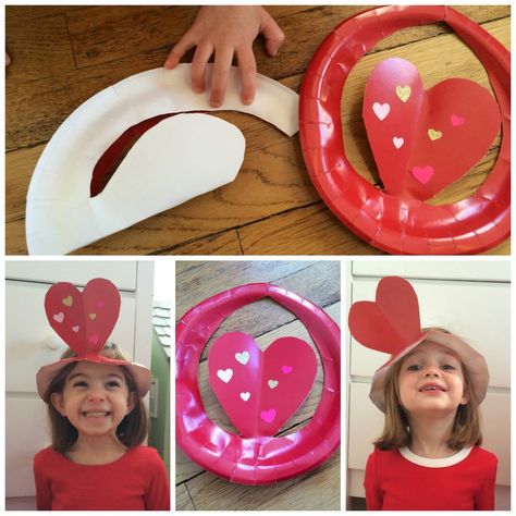 Heart Hats, Cute Art Projects, Kindergarten Valentines, Valentines Bricolage, Valentine Art Projects, Toddler Art Projects, Valentine's Day Crafts For Kids, Preschool Valentines, Valentine Activities