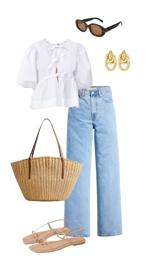 White top outfit Straw Clutch Outfit, Straw Tote Bags Outfit, Tank Top And Shirt Outfit, Formal Summer Outfits For Women, Summer Uk Outfits, Front Tie Shirt Outfit, Summer Outfit 2025, Front Tie Top Outfit, Summer Outfits 2025 Women