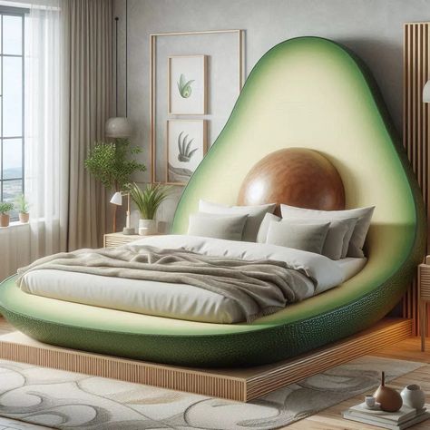 Avocado-Shaped Bed Weird Beds, Unusual Beds, Unique Furniture Design, Smart Bed, Modern Bedroom Interior, Home Decor Unique, Minimalist Room, Sustainable Furniture, Furniture Designs