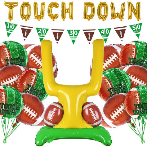 PRICES MAY VARY. Celebrate in style with our Football Party Supplies, showcasing a deluxe 41.3in wide x 61.4in tall Football Goal Post Balloon that stands out in any party setting. Instantly turn your space into a festive gridiron with this striking centerpiece, photo ops and fan gatherings! Kick off your event with a burst of game spirit using our 6 precision-made 23*18in football-shaped balloons. Meticulously designed to resemble the real thing, these decorations are a must-have for any die-ha College Football Birthday Party, Football Theme Bachelorette Party, Goal Post Football, Football Game Party, Tailgate Party Decorations, Football Themed Birthday Party, Tailgate Decorations, Football Swag, Football Theme Birthday