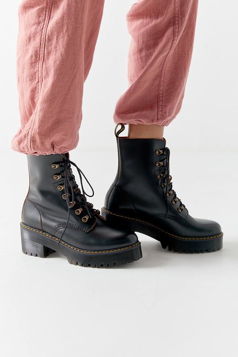 Doc Martens Aesthetic, Dr Martens Leona, Aerith Gainsborough, Doc Martens Outfit, Doc Martens Boots, Black Lace Up Boots, Shop Boots, Martens Boots, Spring Wear