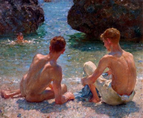 homoerotic imagery | Art Blart Henry Scott Tuke, Spa Art, Galleria D'arte, Art Tumblr, Art Of Man, Two Boys, Queer Art, Art Uk, Oil Painting Reproductions