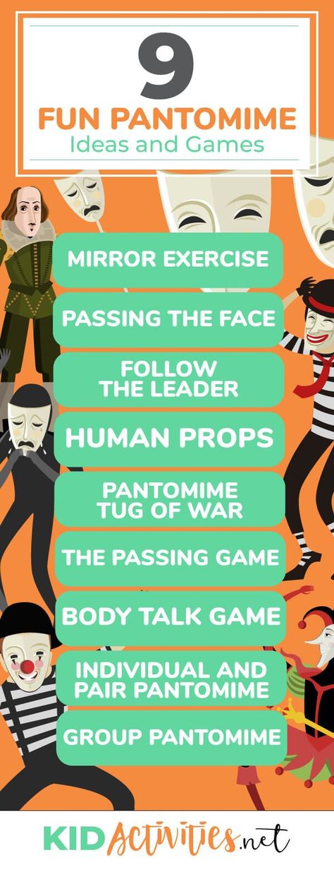 A collection of pantomime games and activity ideas. Great for drama class or for class plays. #PantomimeGames #KidsActivities #DramaActivities #DramaClass Pantomime Ideas, Drama Games For Kids, Games For Grade 1, Acting Games, Acting Exercises, Middle School Drama, Drama For Kids, Theatre Games, Drama Activities