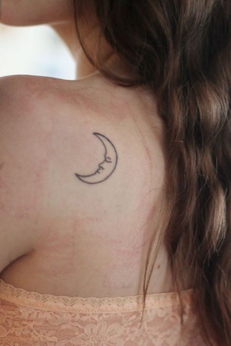 Crescent Moon tattoo Crescent Moon Face Tattoo, Moon Tattoo With Face, Moon Face Tattoo, Moon With Face, Lovely Tattoo, Ink Master Tattoos, Crescent Moon Face, Half Moon Tattoo, Small Moon Tattoos