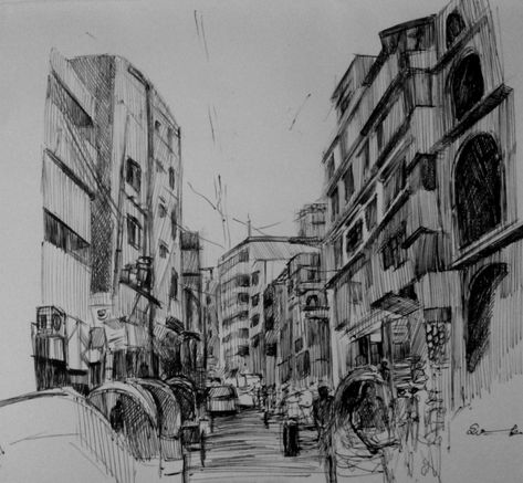 Old Dhaka BANGLADESH Dhaka City Drawing, Bangladesh Drawing, Old Dhaka, City Scape Painting, Dhaka City, Scene Illustration, Ink Pen Art, Pen Art Work, Building Aesthetic