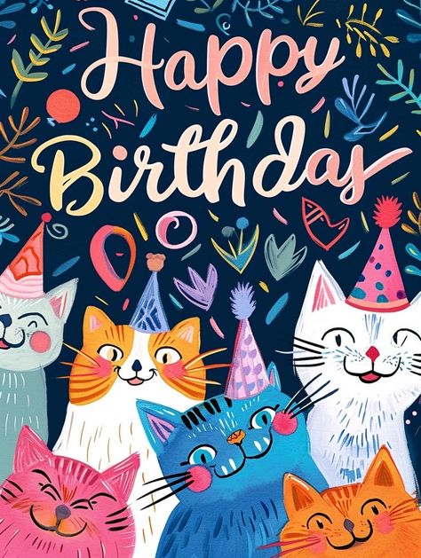 Happy Birthday Cats Cute Greeting Card, Happy Birthday Cool Guy, Happy Birthday Wishes With Cats, Happy Birthday Cats Cute, Happy Birthday With Cats, Happy Birthday Cat Images, Happy Birthday Guy, Cats Happy Birthday, Happy Birthday Cats