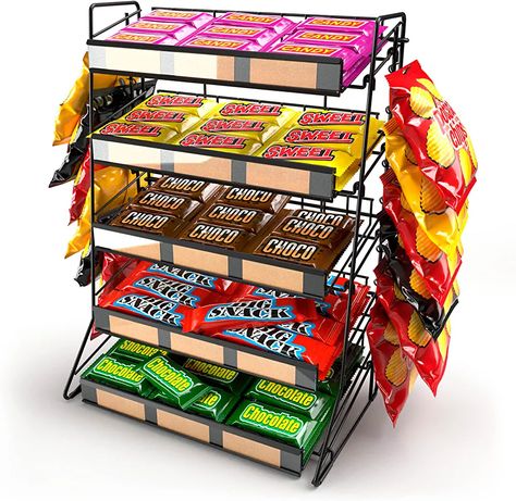 DS THE DISPLAY STORE 5 Tier Candy Display Rack, Large Snack Organizer For Countertop, Home Theatre Portable Concession Stand, Black Metal Shelf With 12 Clips Concession Stand Organization, Baseball Concessions, Snack Rack, Black Metal Shelf, Snack Display, Snack Stand, Snack Shack, Snack Organizer, Candy Display