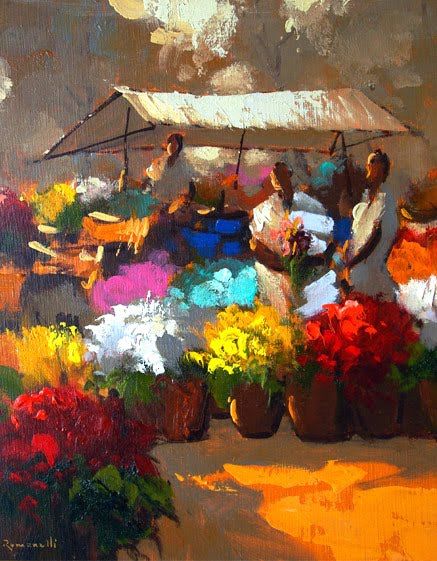 Flower Market Art, Sosua, African Paintings, Afrikaanse Kunst, Impressionist Art, Mexican Art, Arte Floral, Canvas Art Painting, Whimsical Art