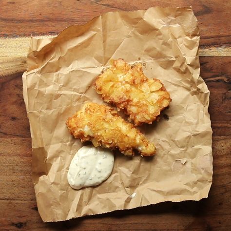 Salt and Vinegar Crisp Battered Fish Recipe by Tasty Salt And Vinegar Crisps, Salt And Vinegar Chips, Blooming Onions, Vinegar Chips, Keto Caramel, Fish Batter Recipe, Proper Tasty, Mexican Cornbread, Baked Tilapia