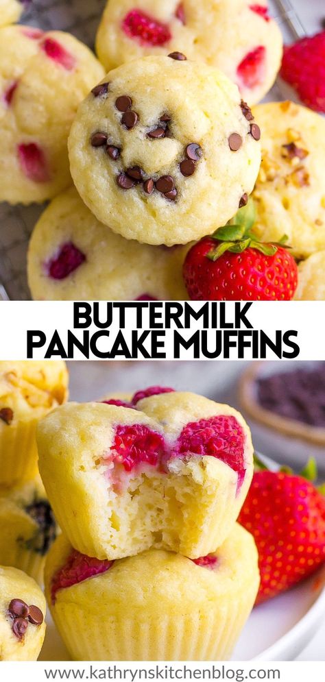 Easy Pancake Muffins Recipe (Can Be Made into Mini Muffins) Pancake Muffins Recipe, Mini Pancake Muffins, Buttermilk Muffins, Easy Pancake, Buttermilk Pancake, Flavored Pancakes, Pancake Bites, Pancake Muffins, Baked Pancakes