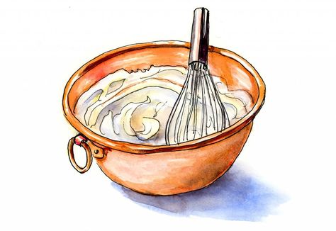 Like A Bowl Of Whipped Cream Mixing Bowl Drawing, Whipped Cream Drawing, Baking Drawing, Cream Drawing, Homemade Recipe Books, Watercolor Sketching, Baking Bowl, Recipe Drawing, Watercolor Food