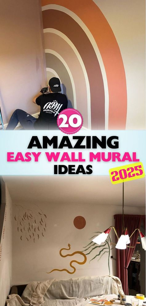 Looking to refresh your walls? Explore unique and easy wall mural ideas that add charm, depth, and visual interest to any home decor style. Gender Neutral Mural, Small Bathroom Mural Ideas, Squiggle Wall Mural, Living Room Mural Ideas, Preschool Wall Painting, Mural Wall Art Creative, Mural Art Ideas Inspiration, Simple Mural Art, Frog Tape Wall