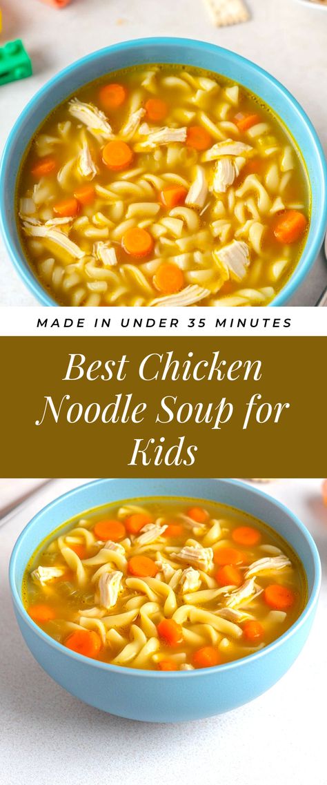 Image for Best Chicken Noodle Soup for Kids Chicken Noodle Soup When Sick, Chicken Noodle Soup For Picky Eaters, Quick Easy Chicken Noodle Soup Recipes, Toddler Chicken Noodle Soup, Meatless Chicken Noodle Soup, Chicken Noodle Soup Small Batch, Chicken Noodle Soup Campbells, Kid Soup Recipes, Kid Friendly Chicken Noodle Soup