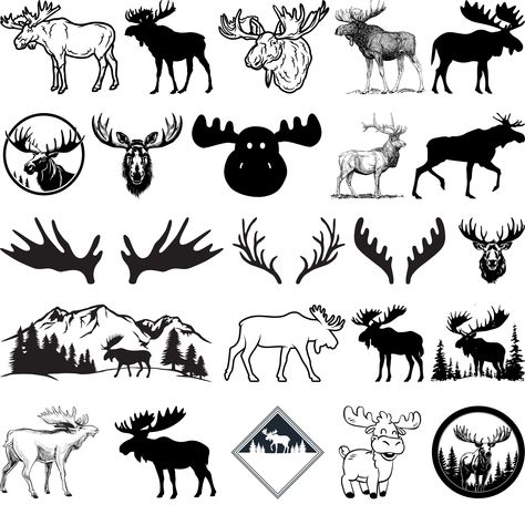 Minimalist Moose Tattoo, Moose Svg Free, Moose Drawing, Wildlife Silhouette, Moose Clipart, Moose Illustration, Moose Svg, Moose Tattoo, Moose Crafts